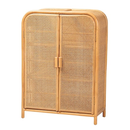 Bali & Pari Curacao Modern Bohemian Light Honey Rattan 2-Door Storage Cabinet 243-13569-ZORO